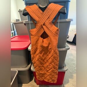 Rust Orange Textured Bandage Dress p11